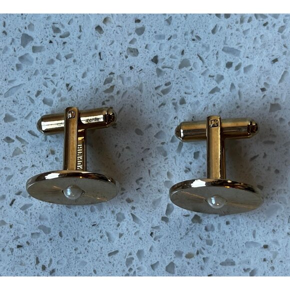 Vintage 1960s Hickok USA Men’s Unisex Cufflinks Goldtone Pearl - Picture 2 of 5